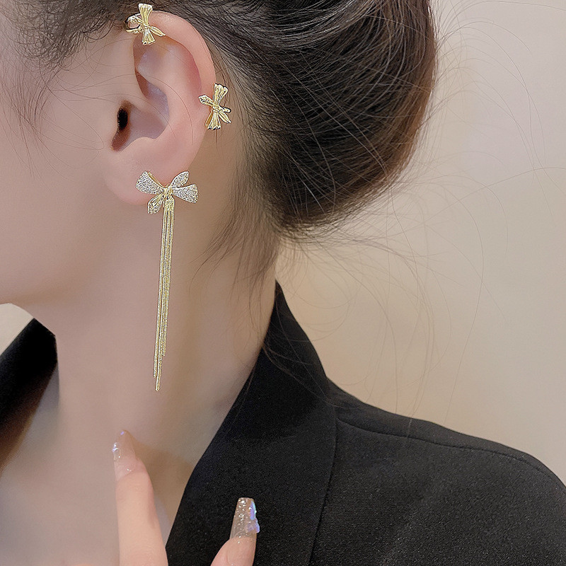 Korean Sparkling Zircon Flower Butterfly Ear Cuff Without Piercing Tassel Clip Earrings for Women Simple Ear Clip Fine Jewelry