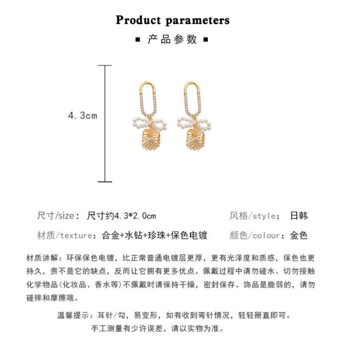 New Fashion Pearl Bow Dangle Earrings for Women Statement Square Women's Party Birthday Gifts Charm Jewelry