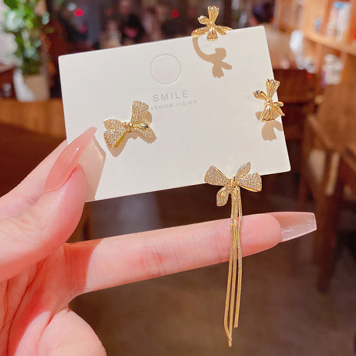 Korean Sparkling Zircon Flower Butterfly Ear Cuff Without Piercing Tassel Clip Earrings for Women Simple Ear Clip Fine Jewelry