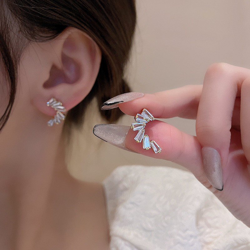 Arc Chain Shape Ear Wrap Earrings for Women White Zircons  Line Jewelry