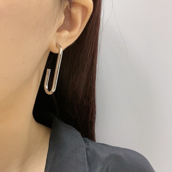 Gold Stainless Steel Hoop Earrings Jewelry Waterproof High Polished Open Geometric Oval Stud Earrings Women