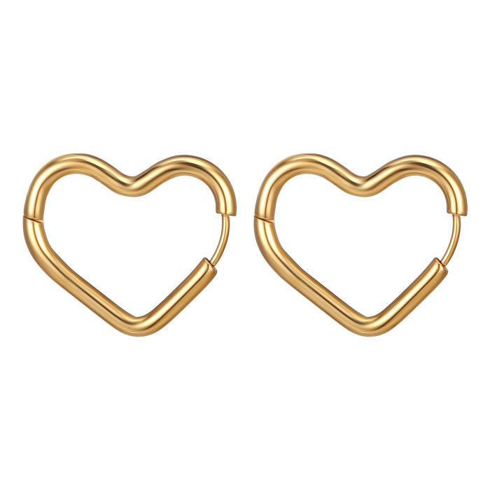 Fashion Smooth Gold Color Love Heart Hoop Earrings Simple Cute Heart Circle Piercing  Buckle Statement Jewelry