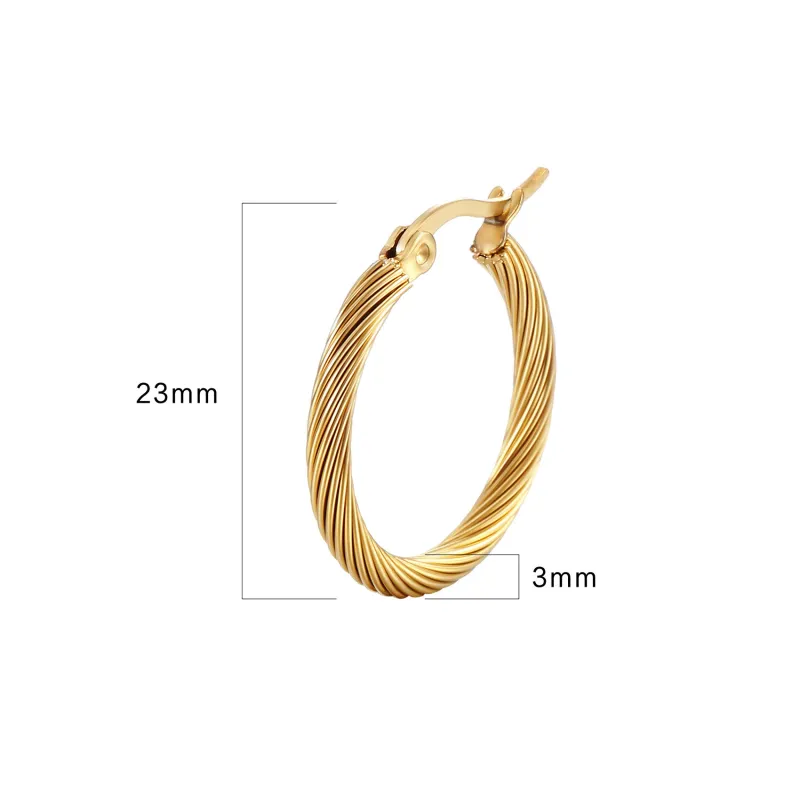 The New Popular diameter 30mm Hoop earrings New gold color 5mm stainless steel  twisted wire Casual sports