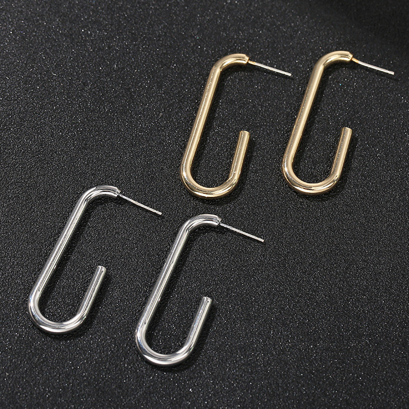 Gold Stainless Steel Hoop Earrings Jewelry Waterproof High Polished Open Geometric Oval Stud Earrings Women