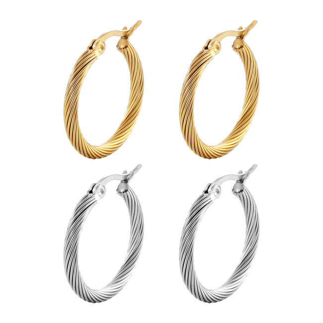 The New Popular diameter 30mm Hoop earrings New gold color 5mm stainless steel  twisted wire Casual sports