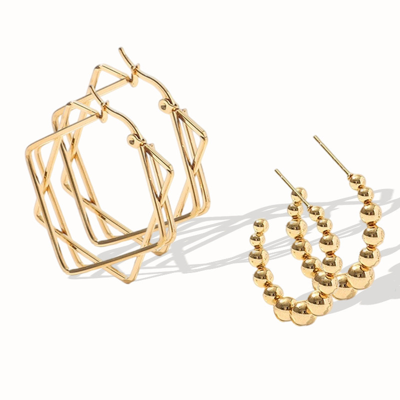 Women Hoop Earrings Multilayer Square Gold Color Huggie Fashion Party Jewelry For Girls