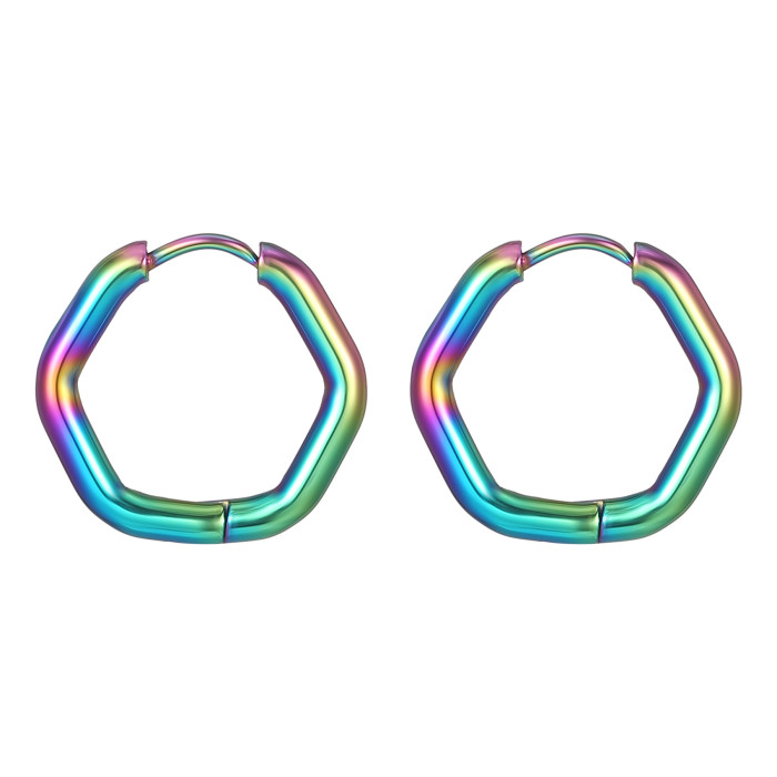 Fashion N Six-Side Stainless Steel Earring Clip Trendy Simple Men's and Women's Universal Titanium Steel Hoop Earrings