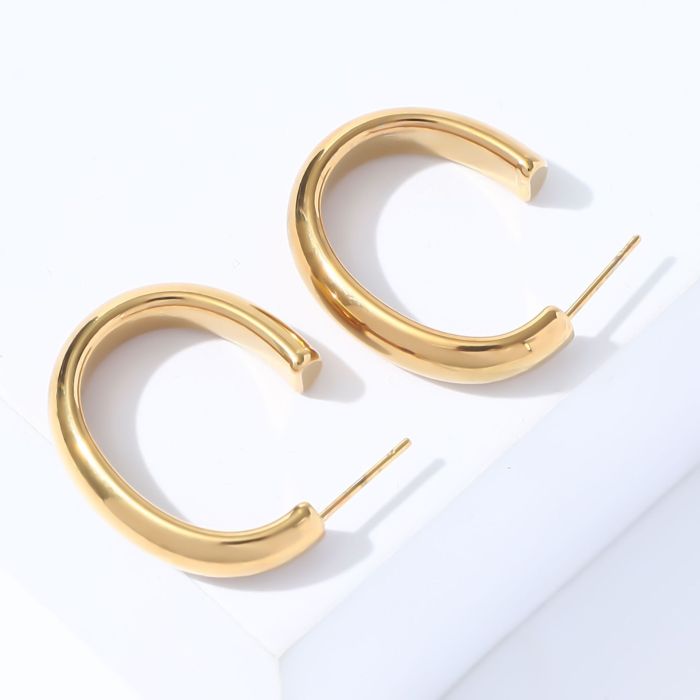 Real Gold Plating Simple Style  Geometric Gold Women's Hollow hoop Earrings