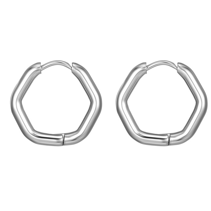 Fashion N Six-Side Stainless Steel Earring Clip Trendy Simple Men's and Women's Universal Titanium Steel Hoop Earrings