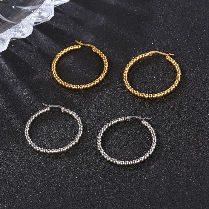 Fashion Steel Ball Stainless Steel Round Personalized Earring Clips Simple Style Trendy Titanium Steel Hoop Earring