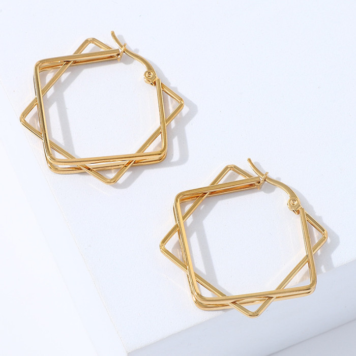 Women Hoop Earrings Multilayer Square Gold Color Huggie Fashion Party Jewelry For Girls