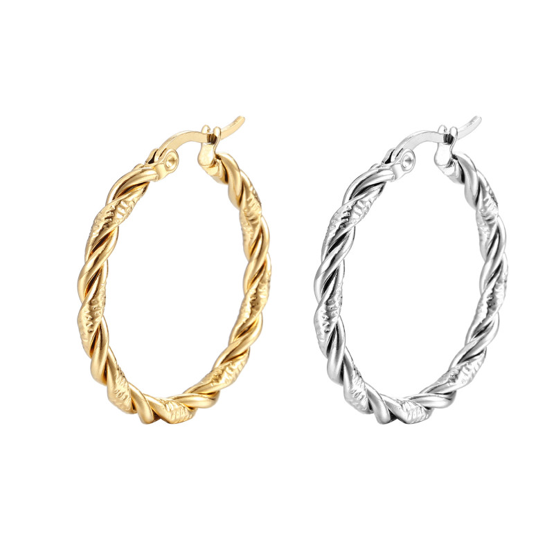 Fashion Stainless Steel Round Earrings Personality Trend Women's Titanium Steel Twisted Line Earrings  Jewelry