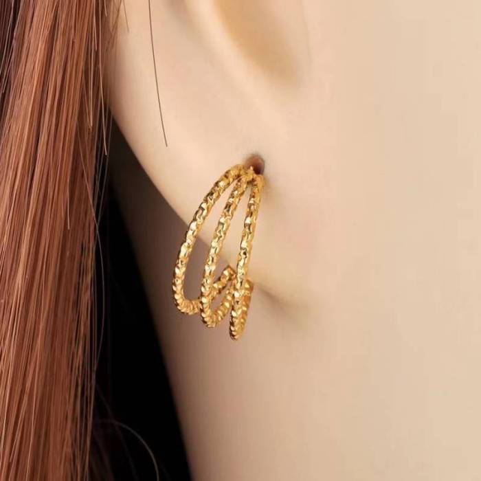 INS Style Luxury Stainless Steel Earrings Women's Trendy Titanium Steel Simple Multi-Layer Hoop Earrings