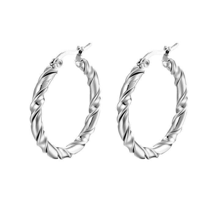 Fashion Twisted Earrings Round Stainless Steel Women's Ear Clip Trendy Simple Titanium Steel Earrings for Women
