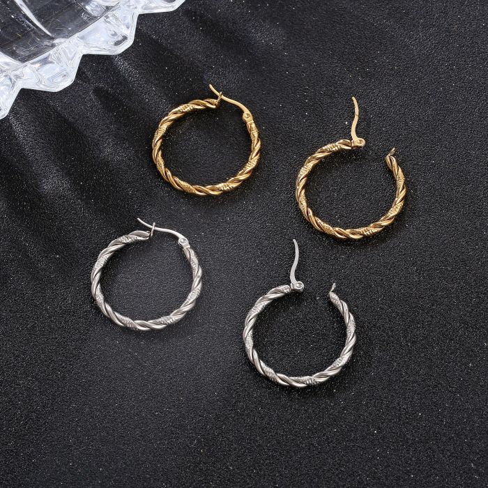 Fashion Stainless Steel Round Earrings Personality Trend Women's Titanium Steel Twisted Line Earrings  Jewelry