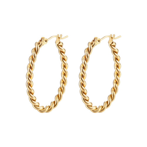 Fashionable Model Style Gold Twist Weave Hoop Earrings Simple Style Stainless Steel Furnace Vacuum 18K Gold Jewelry Women
