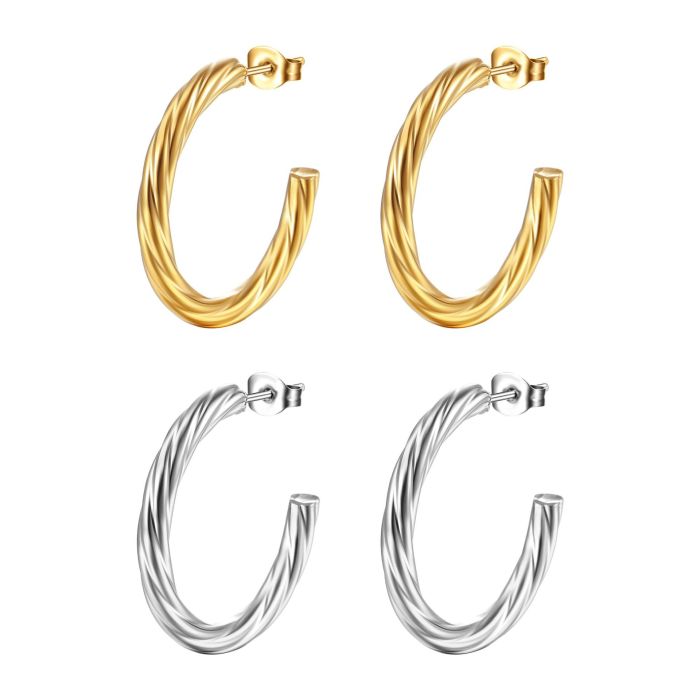 Popular Earrings 18K Gold Plated Stainless Steel Shaped Earrings Twist Hoop Earrings for Women Jewelry
