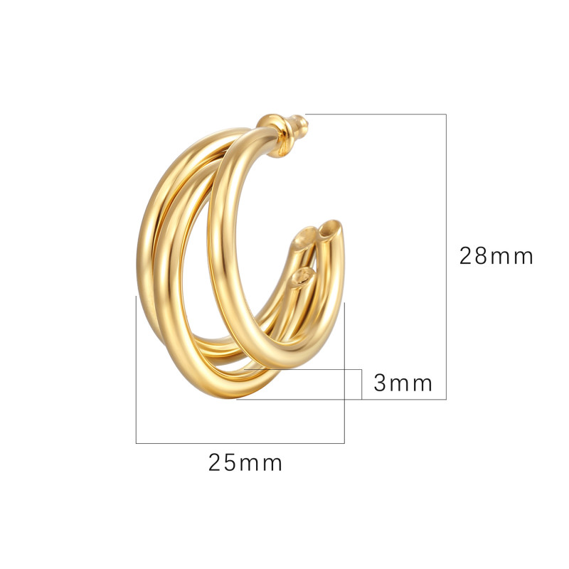 Titanium Steel Simple Multi Layer C Type Hoop Earrings Golden Stainless Steel Ear Clip Earrings for Women