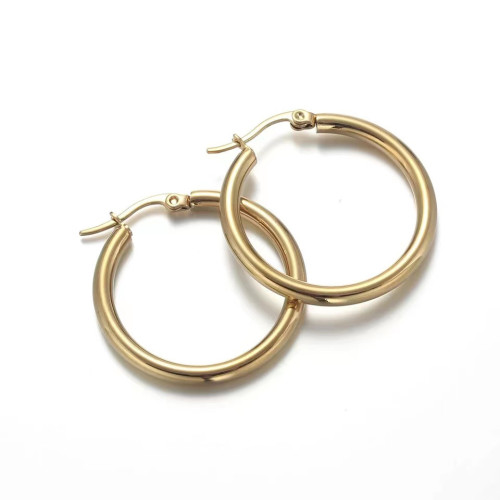 Stylish Round Titanium Steel Smooth Surface Thick Thread Earrings Simple Style Stainless Steel Gold Hoop Earring