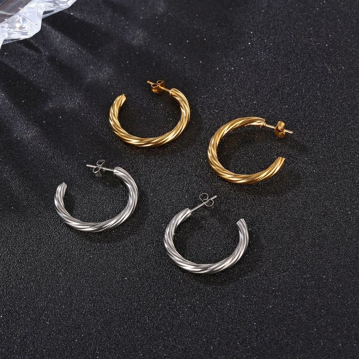 Popular Earrings 18K Gold Plated Stainless Steel Shaped Earrings Twist Hoop Earrings for Women Jewelry