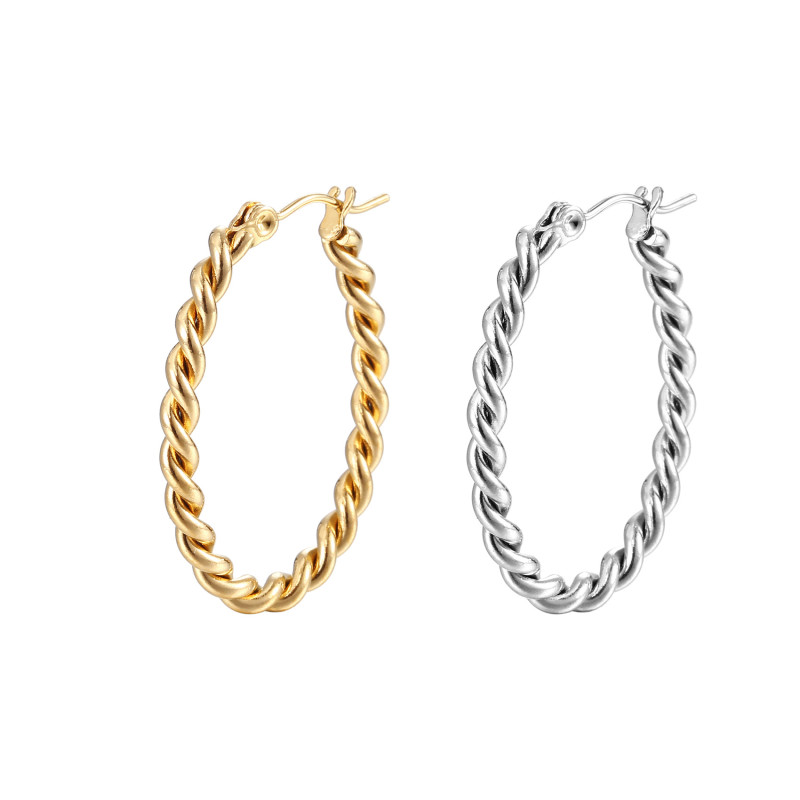 Fashionable Model Style Gold Twist Weave Hoop Earrings Simple Style Stainless Steel Furnace Vacuum 18K Gold Jewelry Women