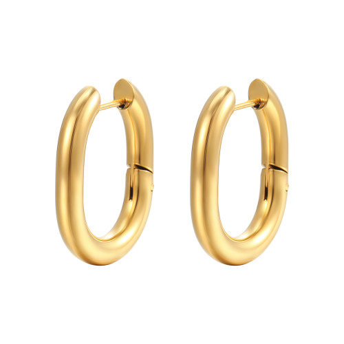 Style Simple Titanium Steel Earrings 14K Gold Plated Stainless Steel Gold Hoop Earring Clip Women's Jewelry