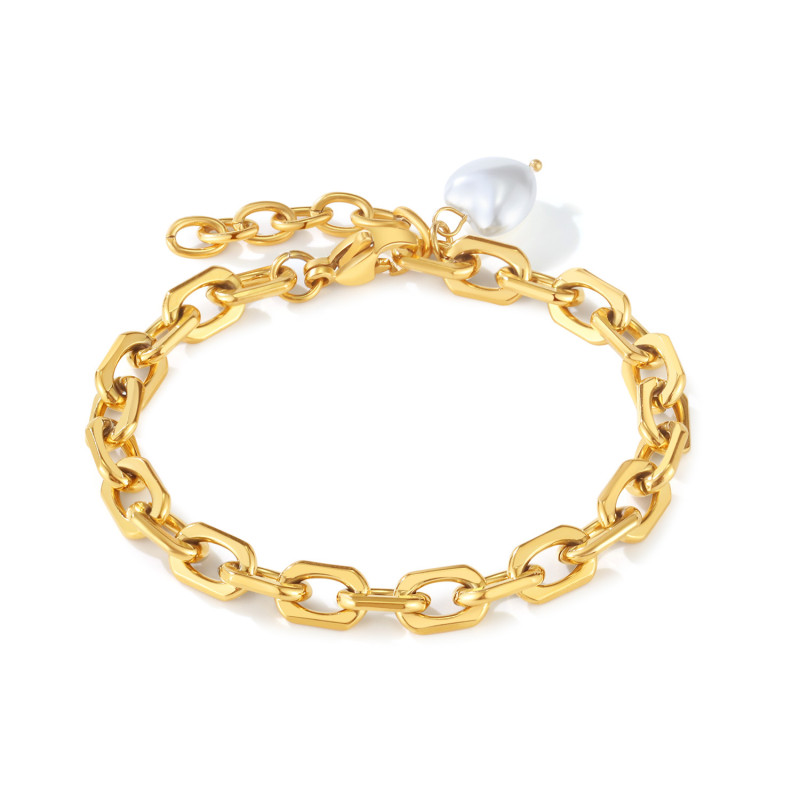 Vintage Court Baroque Elegant Atmosphere Large Pearl Pendant Metal Thick Chain Bracelet for Women Designer Jewelry