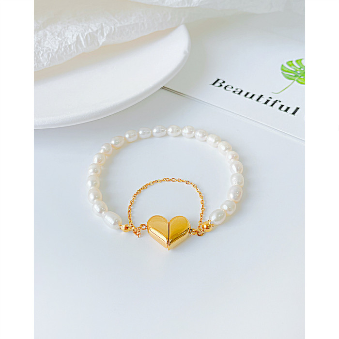 Trendy Pearl Heart Bracelets For Women Girls Silver Color Love Magnetic Attraction Couple Bangles Jewelry Wedding Gifts