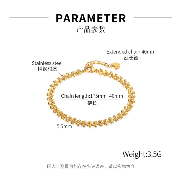Wrist Chain for Women Lucky Wheat Shaped Stainless Steel Fashion Jewelry Gold Color Exquisite Mistress Gift