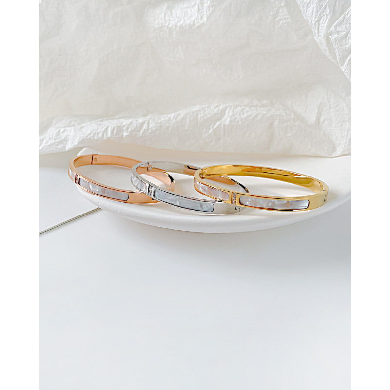 New White Shell Inlaid Zircon Ladies' Bracelet Simple Fashion Elegant Titanium Steel Plated Rose Gold Big Brand Bracelet Jewelry