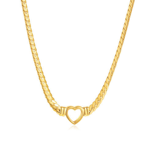 Ornament Simple Titanium Steel Heart Clavicle Chain Trendy Stainless Steel Retro Flat Snake Bones Chain Necklace