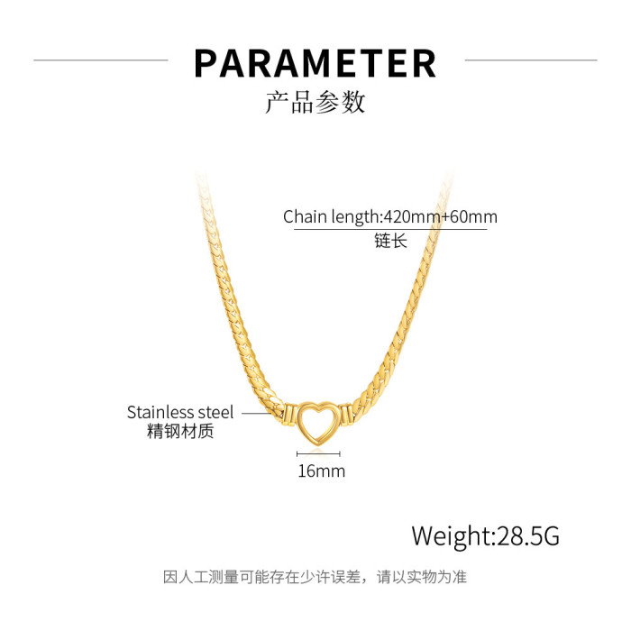 Ornament Simple Titanium Steel Heart Clavicle Chain Trendy Stainless Steel Retro Flat Snake Bones Chain Necklace