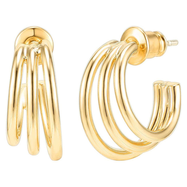 Fashionable Multi-Layer C Women's Titanium Steel Earrings Simple Trendy Three-in-One Hoop Earrings