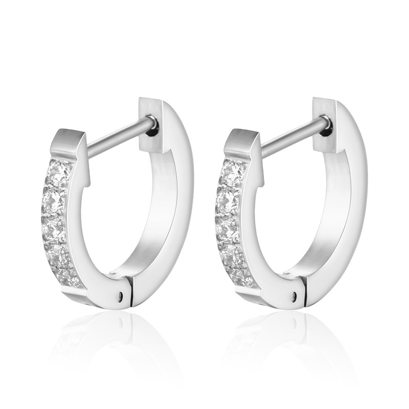 INS Stainless Steel Diamond Earrings 18K Women's Fashion Delicate Hoop Earrings