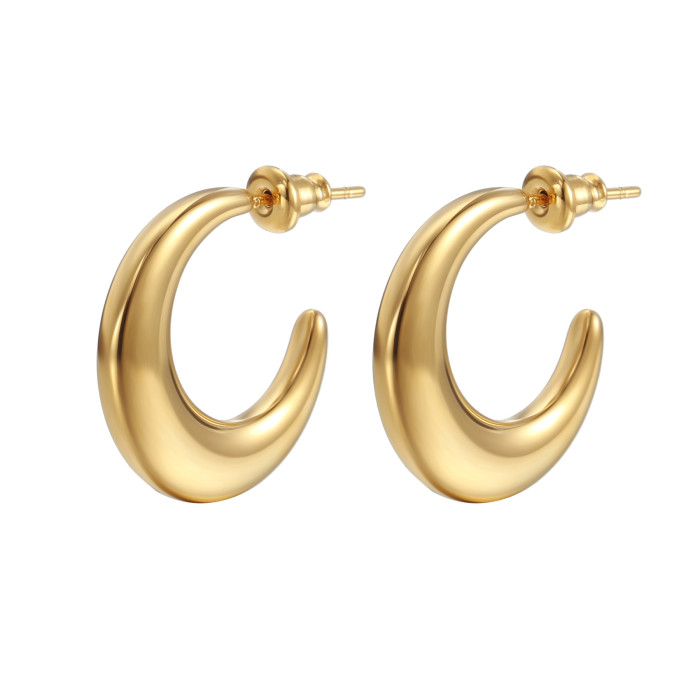 Women's Stainless Steel Crescent Glossy Earrings Ins Simple Exquisite 18K Titanium Steel  Hoop Earrings