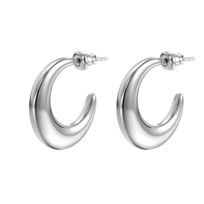 Women's Stainless Steel Crescent Glossy Earrings Ins Simple Exquisite 18K Titanium Steel  Hoop Earrings