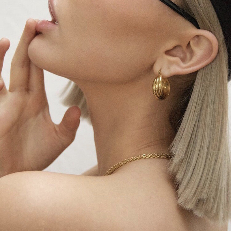 Stylish Round Multi-Layer Gold Earrings Trendy Women's Titanium Steel Hoop Earring
