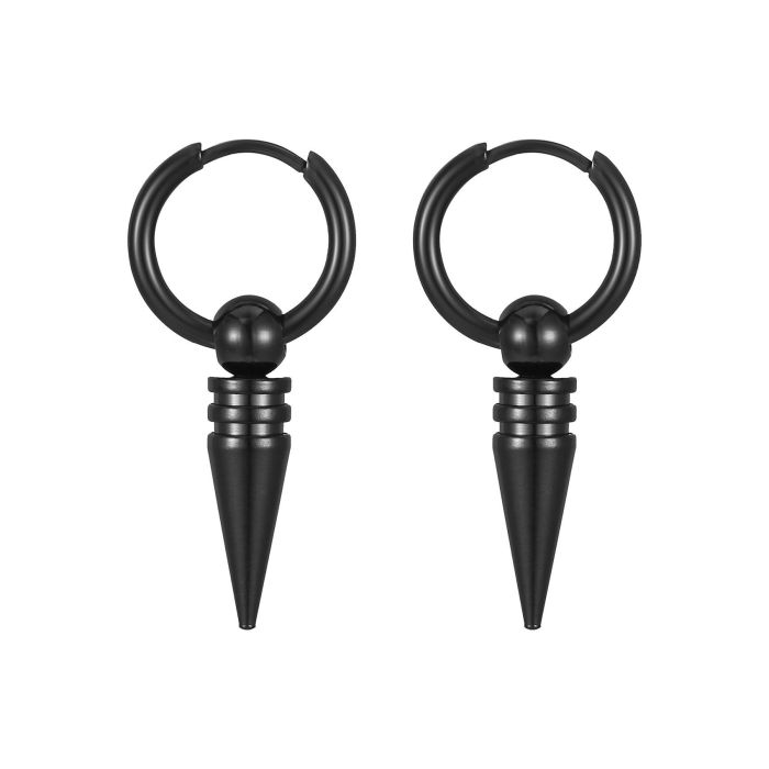 Stainless Steel Round Pendant Ear Clip Simple Unisex Black Titanium Steel Punk Pointed Cone Hoop Earrings Men