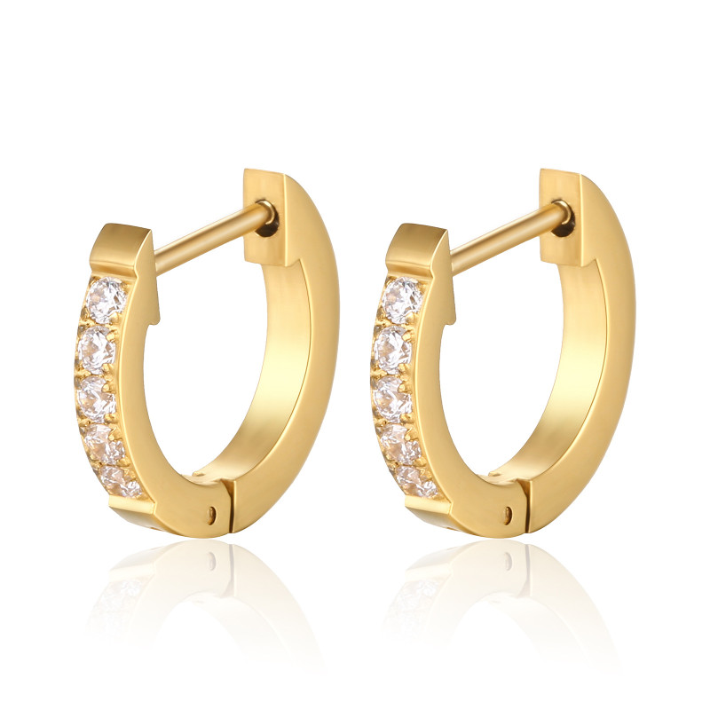 INS Stainless Steel Diamond Earrings 18K Women's Fashion Delicate Hoop Earrings
