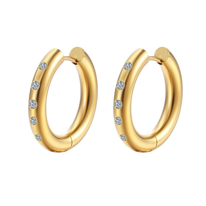 Fashion Stainless Steel Round Ear Clip Women's Rhinestone 18K Trendy Exquisite Small Earrings Titanium Steel Hoop Earring