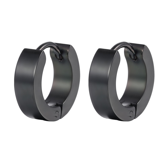 Unisex Stainless Steel Flat Ear Clip Simple Trendy Men's Earrings Punk Black Hoop Earrings