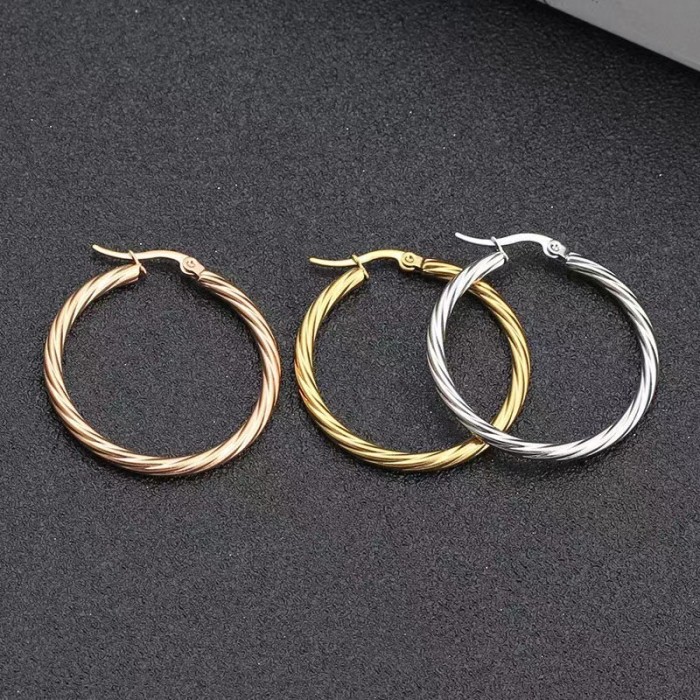 Round Twisted Stainless Steel Earrings Titanium Steel Gold  Ear Clip Trending Hoop Earrings