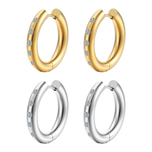 Fashion Stainless Steel Round Ear Clip Women's Rhinestone 18K Trendy Exquisite Small Earrings Titanium Steel Hoop Earring