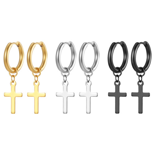 Titanium Steel Cross Ear Clip Trendy Simple Unisex 316 Stainless Steel 18K Drop Earrings