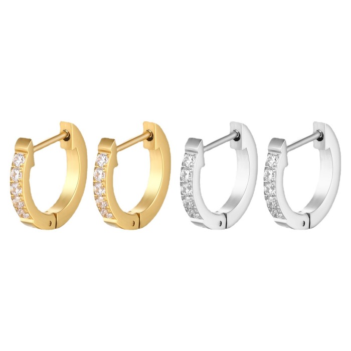 INS Stainless Steel Diamond Earrings 18K Women's Fashion Delicate Hoop Earrings