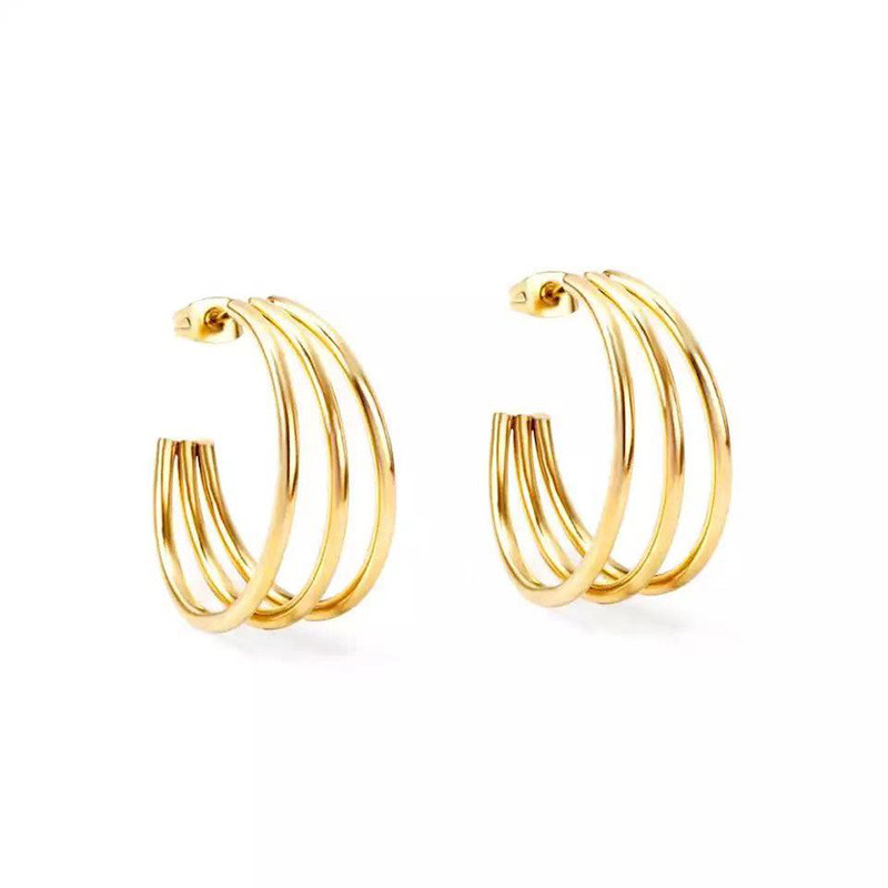 Fashionable Multi-Layer C Women's Titanium Steel Earrings Simple Trendy Three-in-One Hoop Earrings