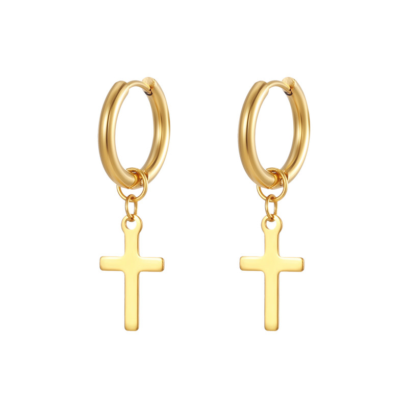 Titanium Steel Cross Ear Clip Trendy Simple Unisex 316 Stainless Steel 18K Drop Earrings