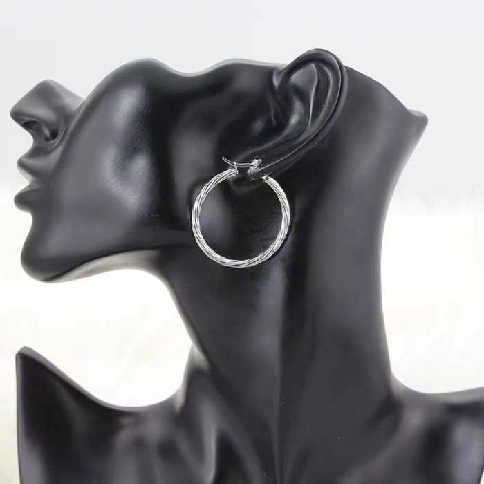 Round Twisted Stainless Steel Earrings Titanium Steel Gold  Ear Clip Trending Hoop Earrings