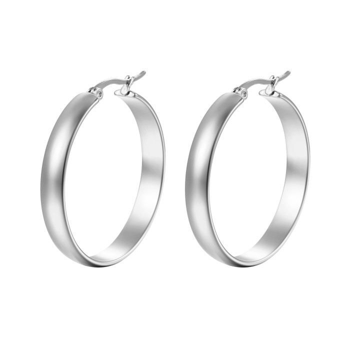 Stylish Round Stainless Steel Circle Women's Earrings Trend Titanium Steel Glossy Exaggerated Ear Clip Big Hoop Earring