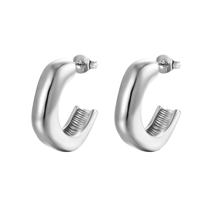 Square Stainless Steel Irregular Earrings Trendy Fashion Cast 18K Gold Women's Titanium Steel Hoop Ear Clip Earring